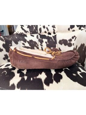 UGG Brown Suede Moccasin Slippers with Shearling Lining Size 13 US